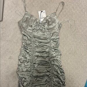 Zara Metallic Gray Ruched Dress